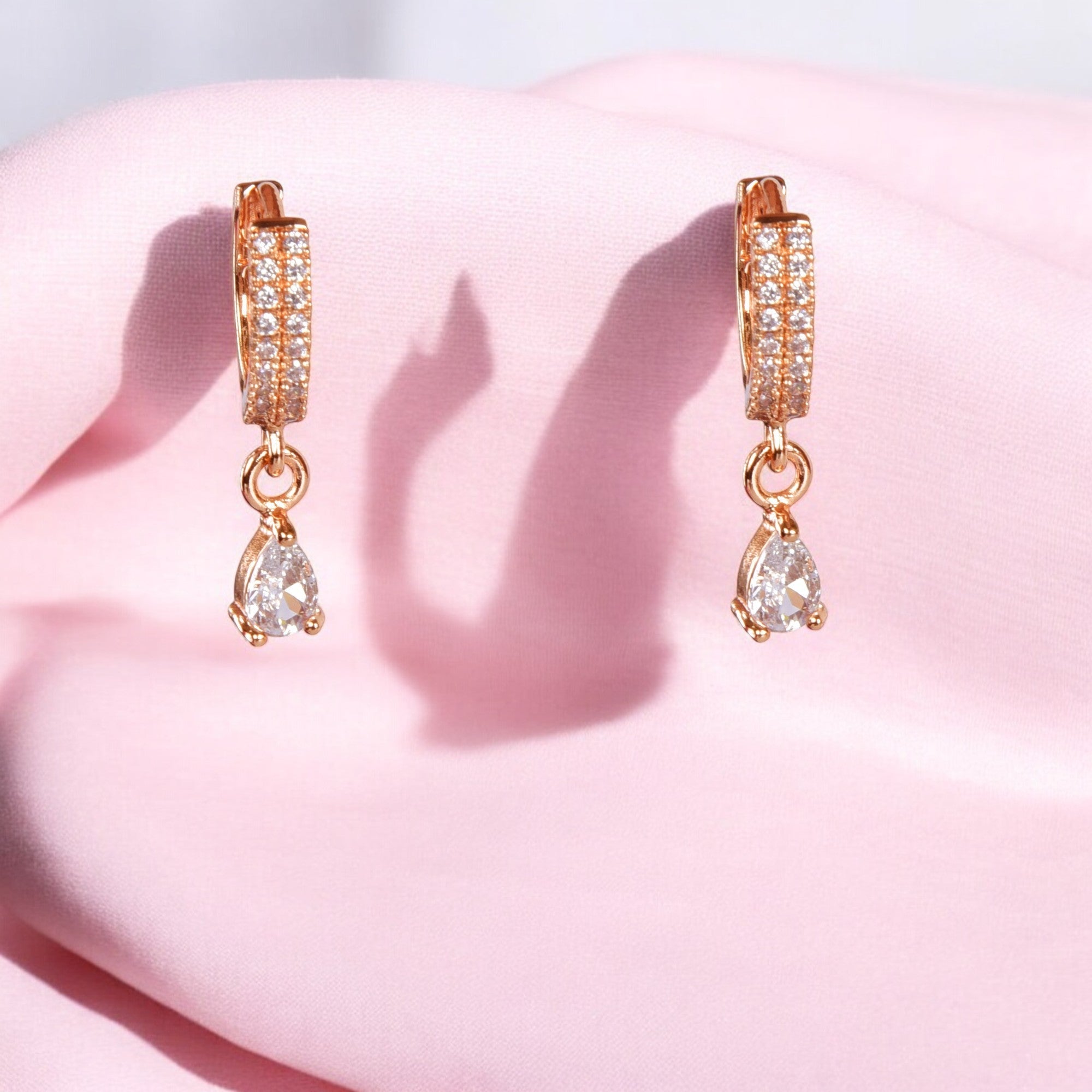 18k Rose Gold Plated Clip On Hoop Earrings, Latest Fancy Stylish Zircon Copper Bali Earrings for Women and Girls