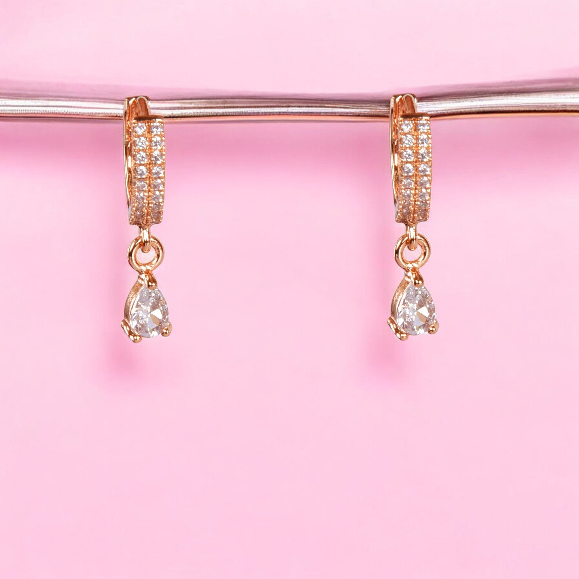 18k Rose Gold Plated Clip On Hoop Earrings, Latest Fancy Stylish Zircon Copper Bali Earrings for Women and Girls
