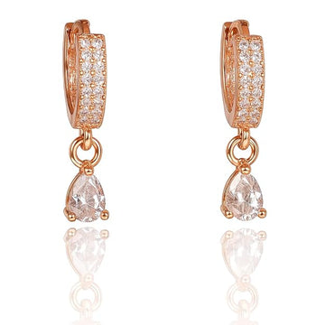 18k Rose Gold Plated Clip On Hoop Earrings, Latest Fancy Stylish Zircon Copper Bali Earrings for Women and Girls