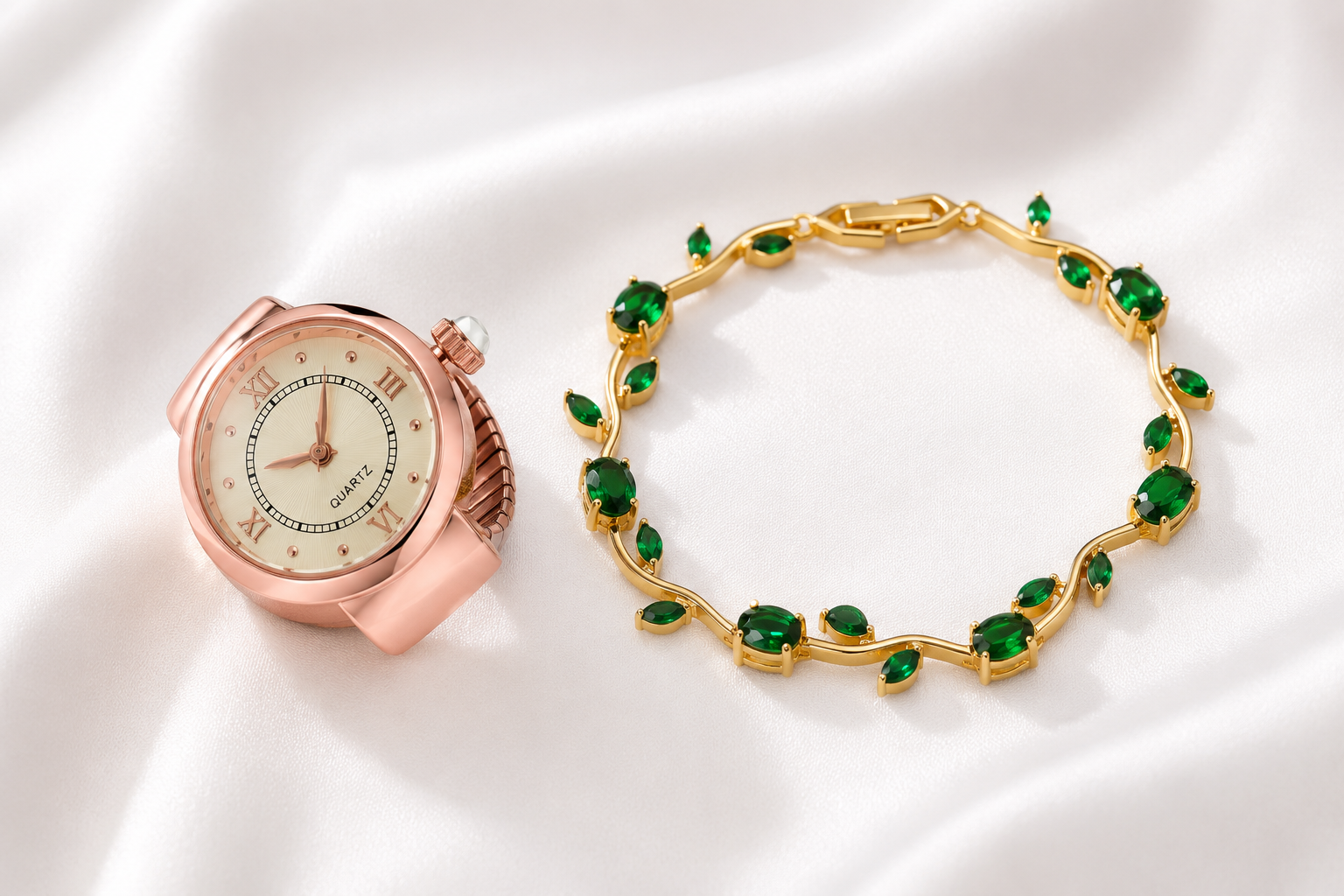 Ring Watch + Tulip Floral Bracelet Combo