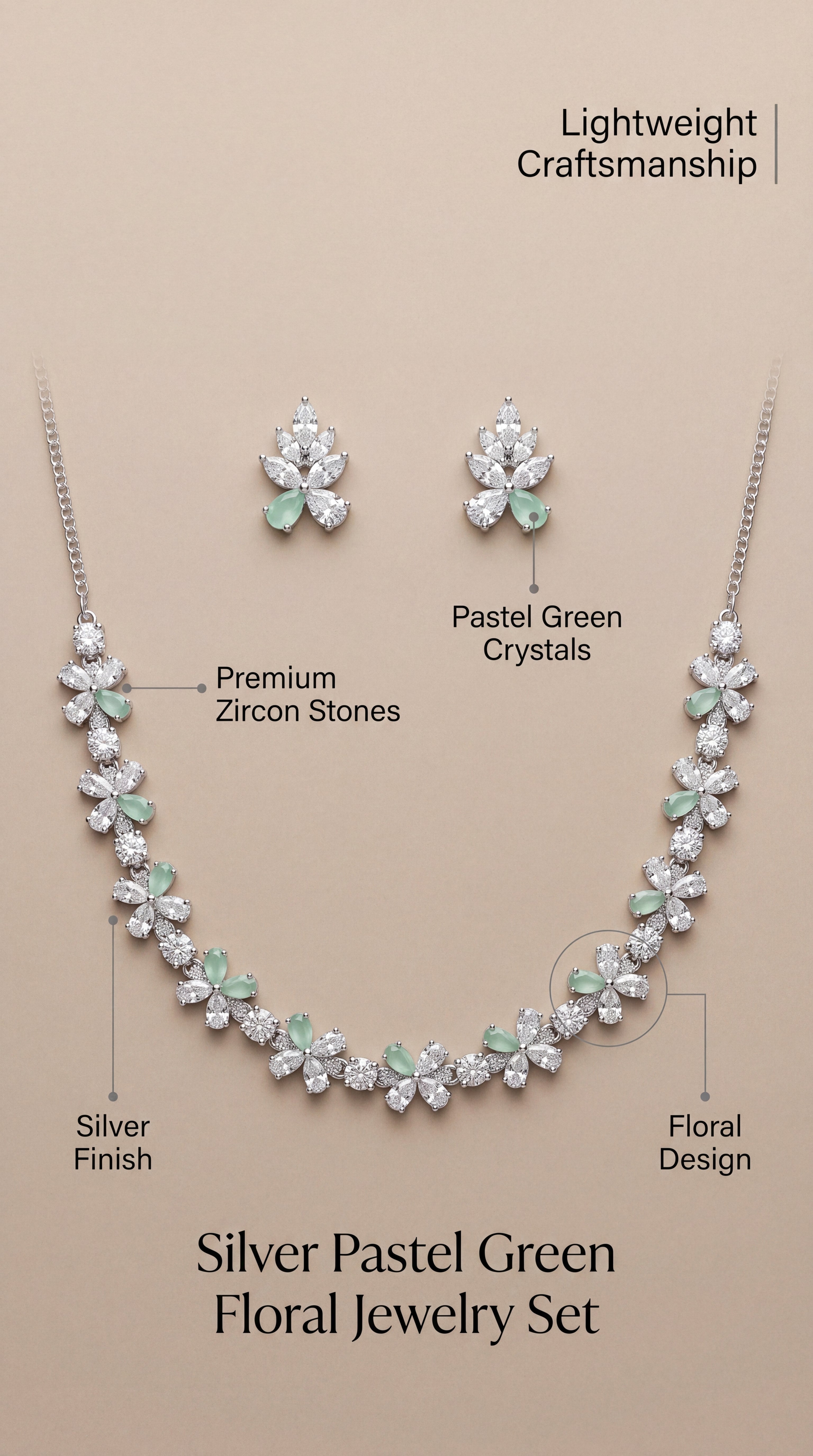 Delicate Pastel Crystal Necklace Set with Earrings