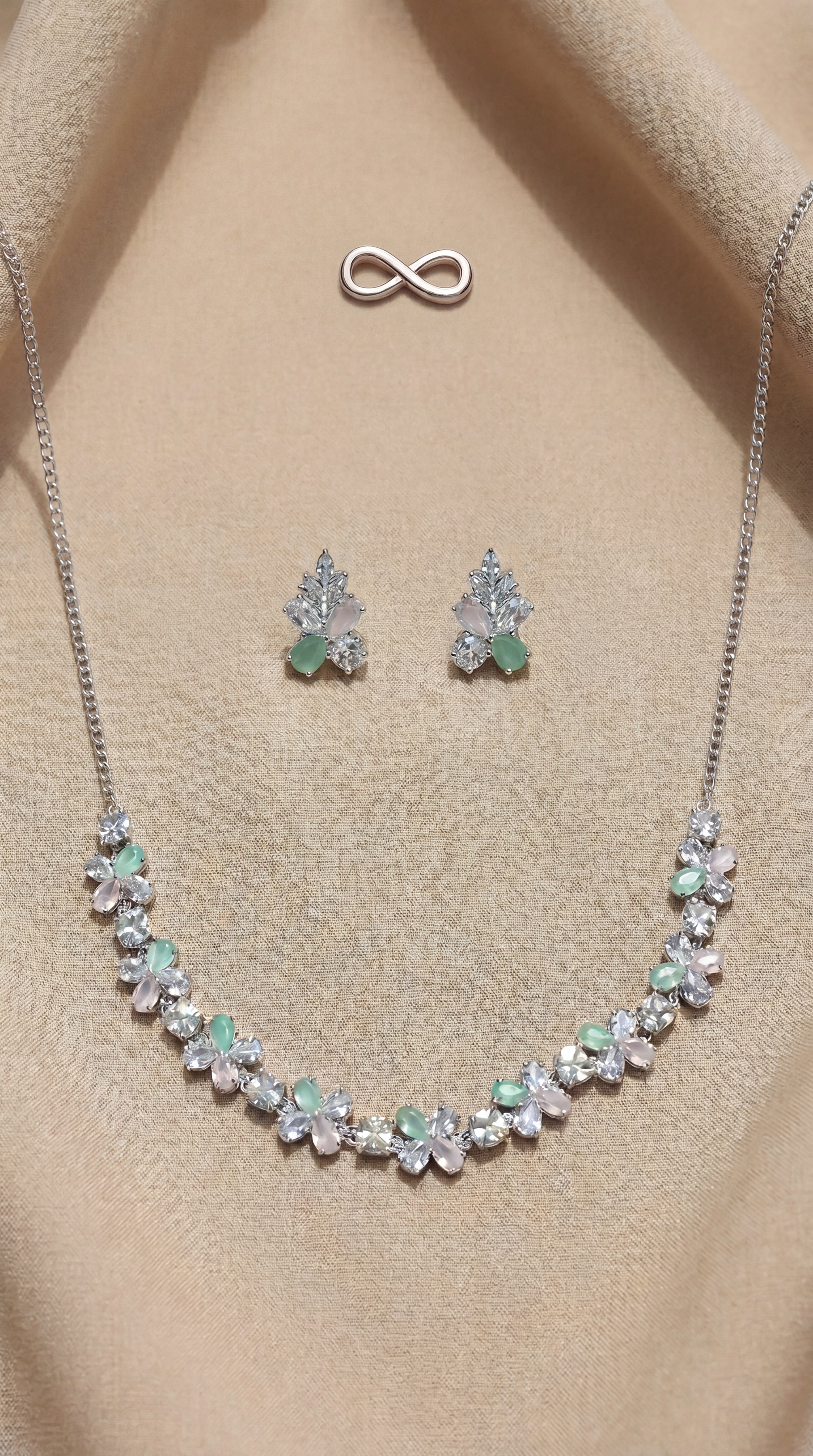Delicate Pastel Crystal Necklace Set with Earrings