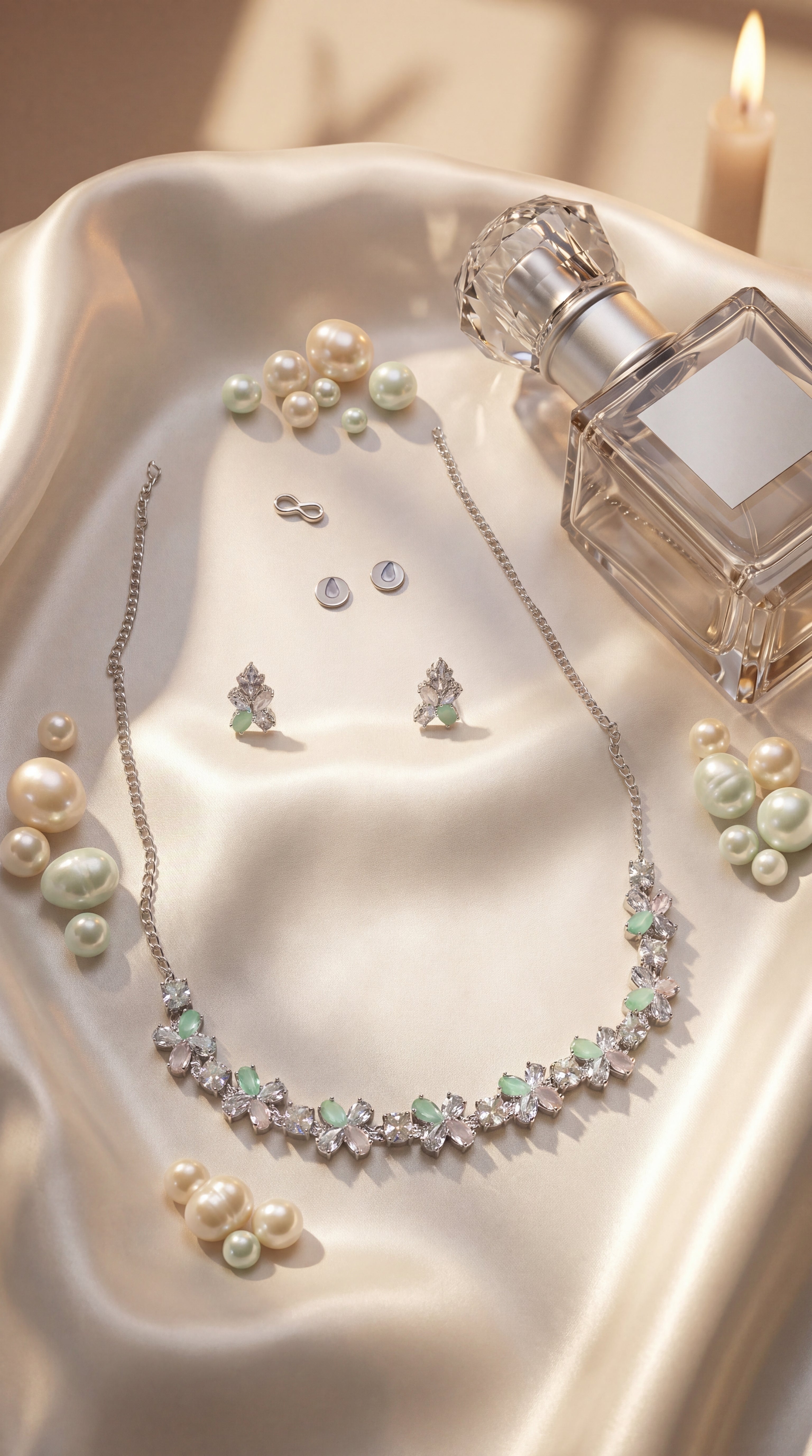 Delicate Pastel Crystal Necklace Set with Earrings