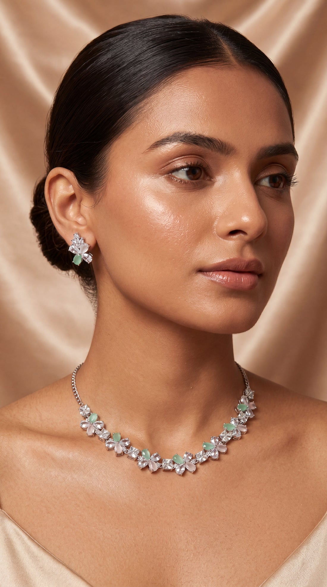 Delicate Pastel Crystal Necklace Set with Earrings
