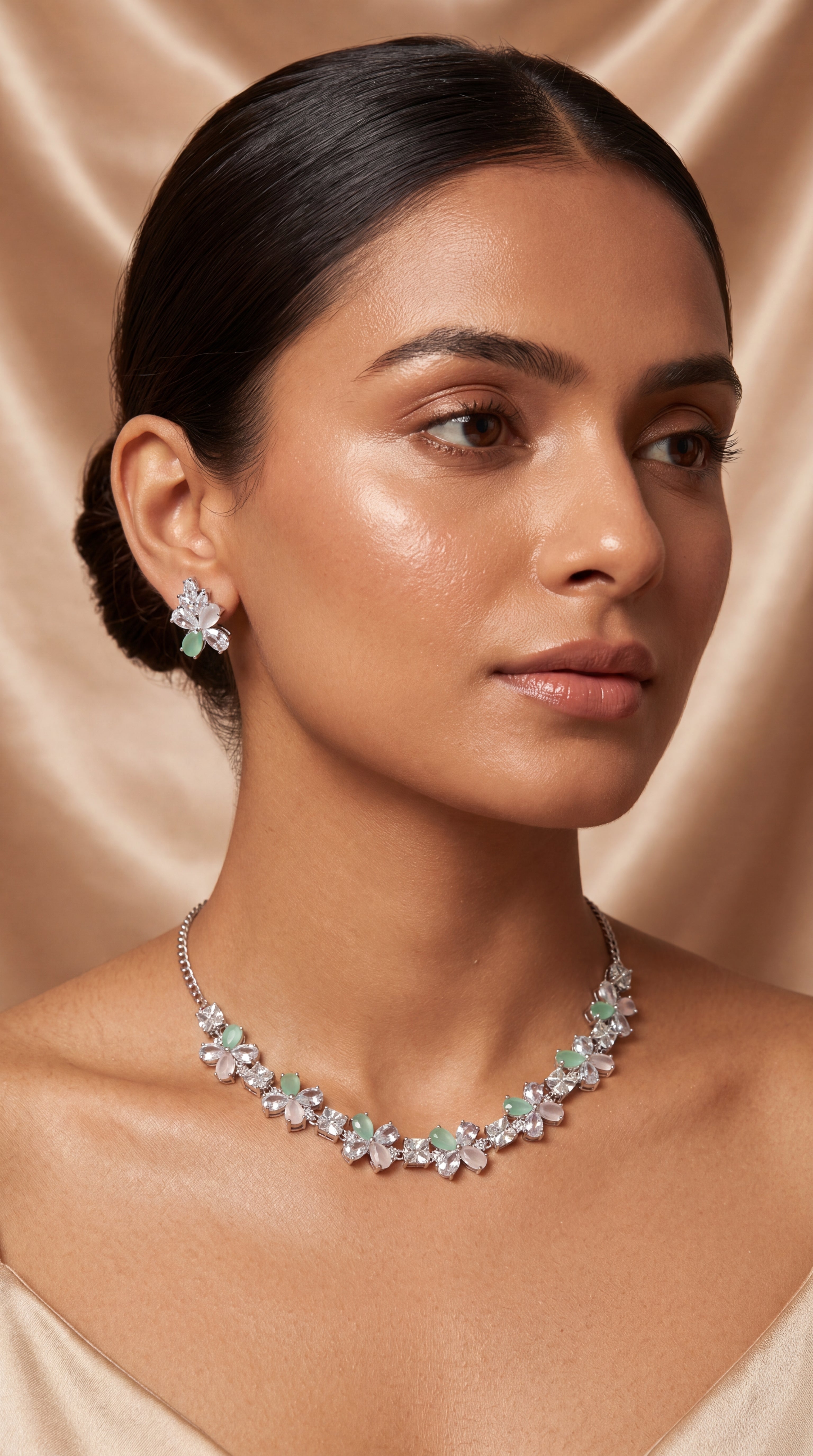 Delicate Pastel Crystal Necklace Set with Earrings