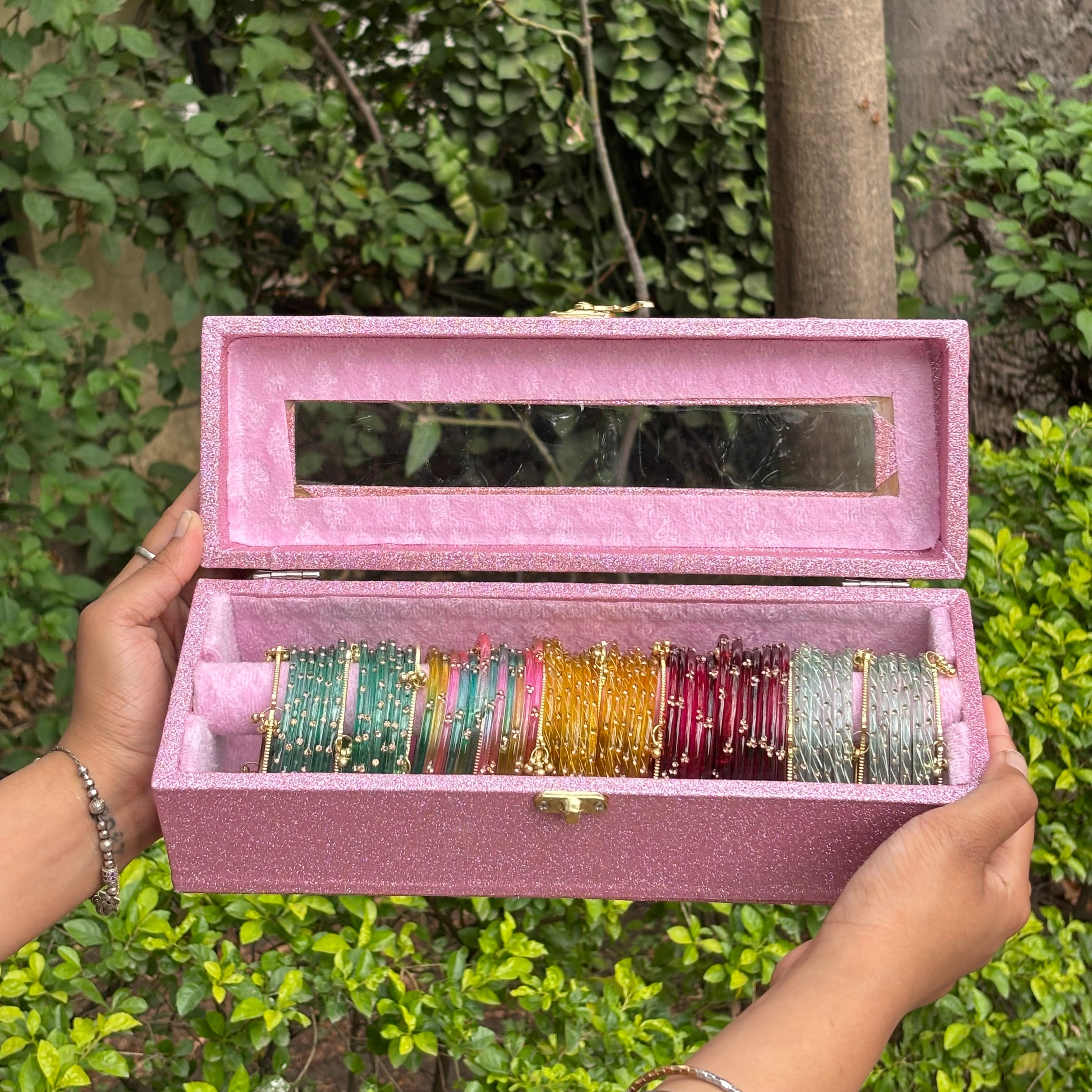 Premium Bangle Box With Name ( 60 Diamond Bangles + 10 Ghungroo Bangles)