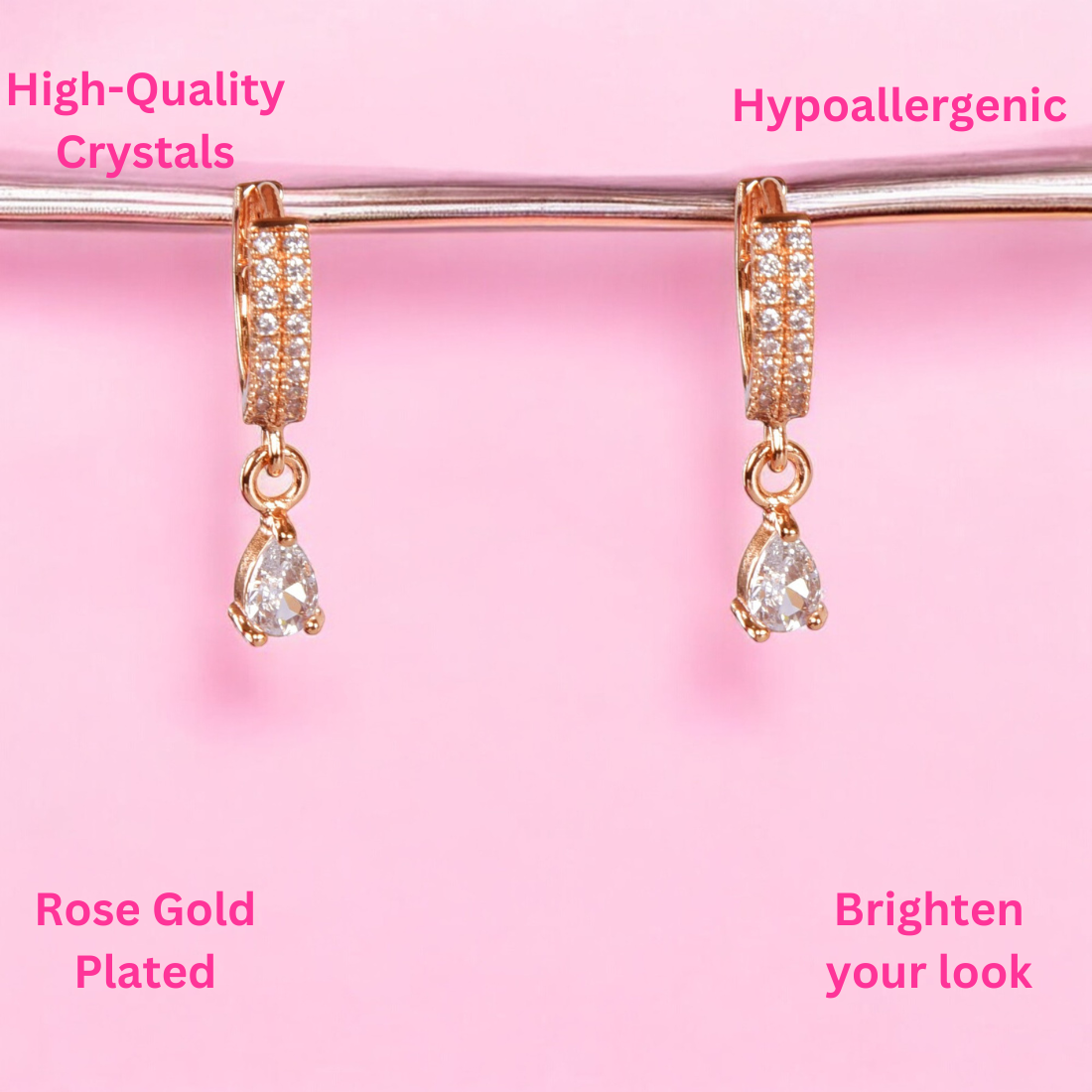 18k Rose Gold Plated Clip On Hoop Earrings, Latest Fancy Stylish Zircon Copper Bali Earrings for Women and Girls