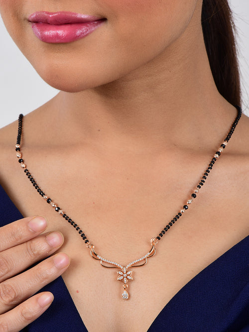 Rose Gold Plated Floral Mangalsutra for Karwachauth