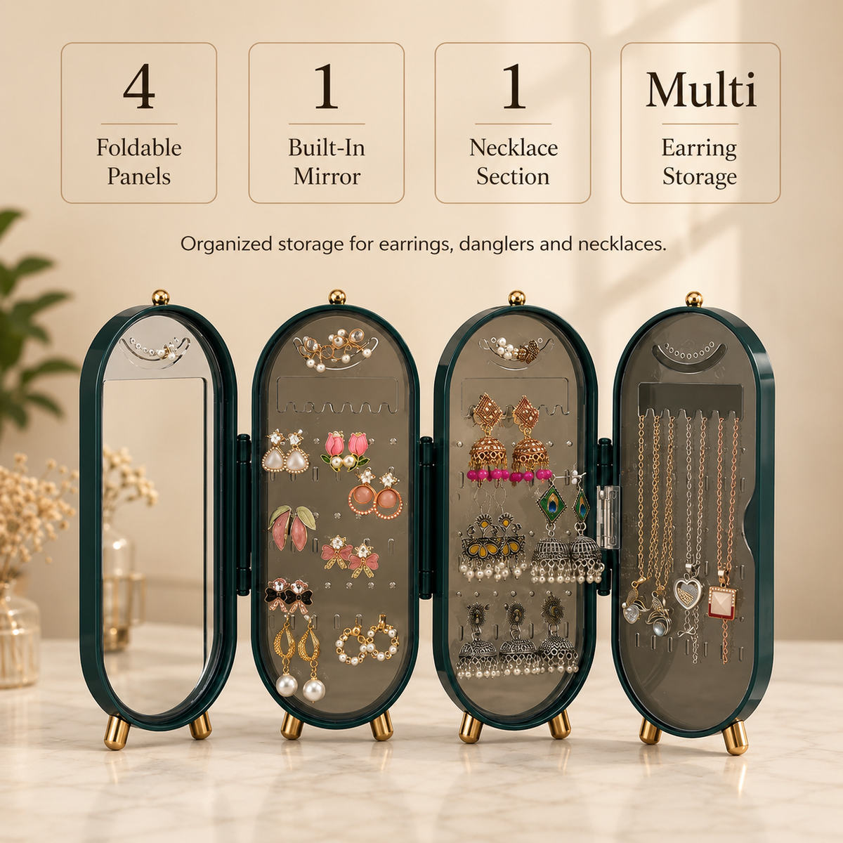 Viral 3-fold elegant Green Jewellery box