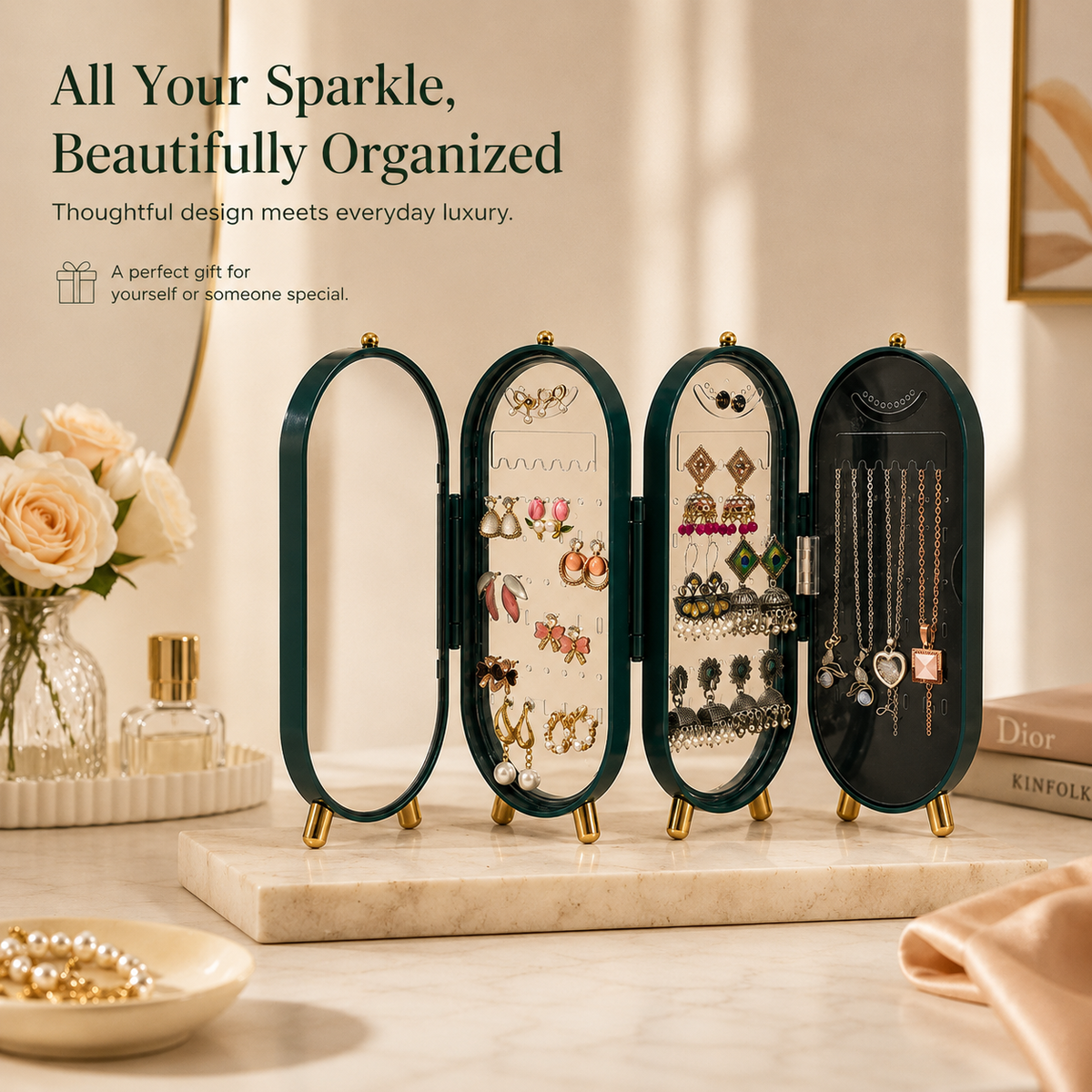 Viral 3-fold elegant Green Jewellery box