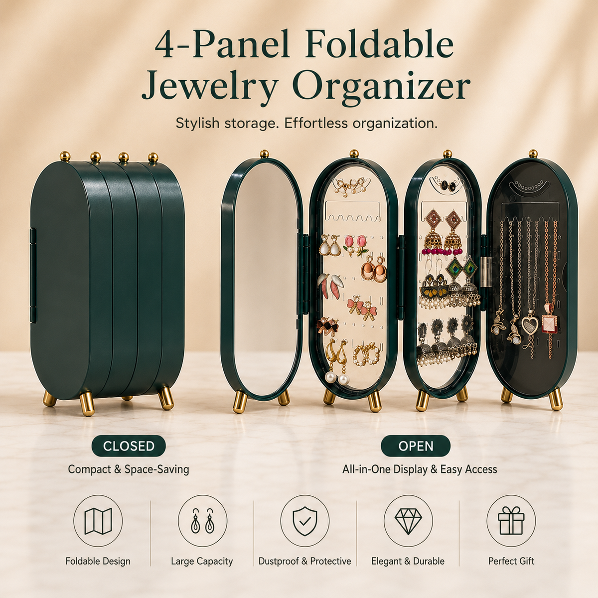 Viral 3-fold elegant Green Jewellery box