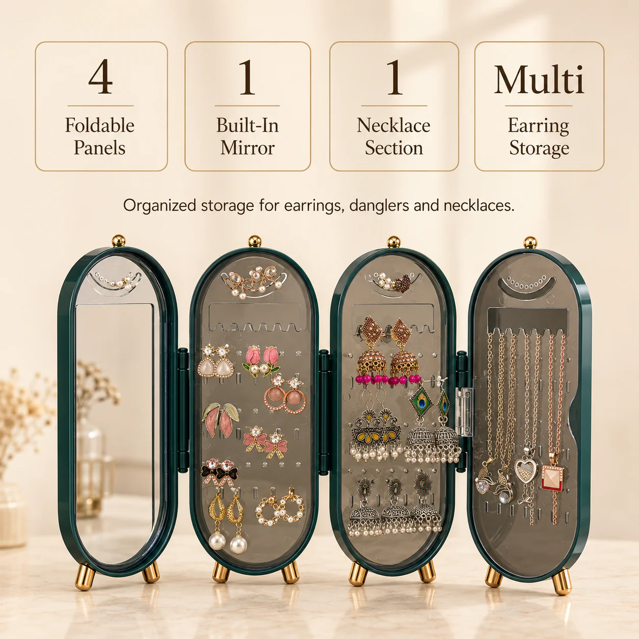 Viral 3-fold elegant Green Jewellery box -2